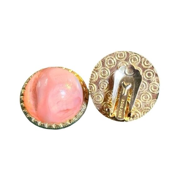 Earrings – Vintage 1980s Pink Moonglow Clip-Ons Made in Hong Kong - Picture 2 of 3